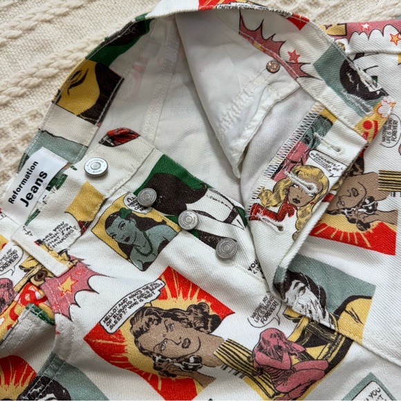 Reformation Comic High Rise Straight Jeans Pop Art Print Sz 26 Organic Cotton - Picture 14 of 17